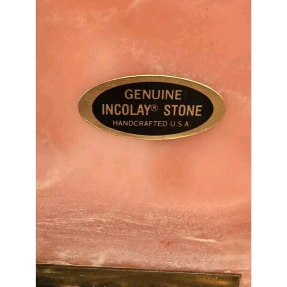 Vintage Genuine Incolay Stone Pink Trinket Dish Box - Picture 7 of 8